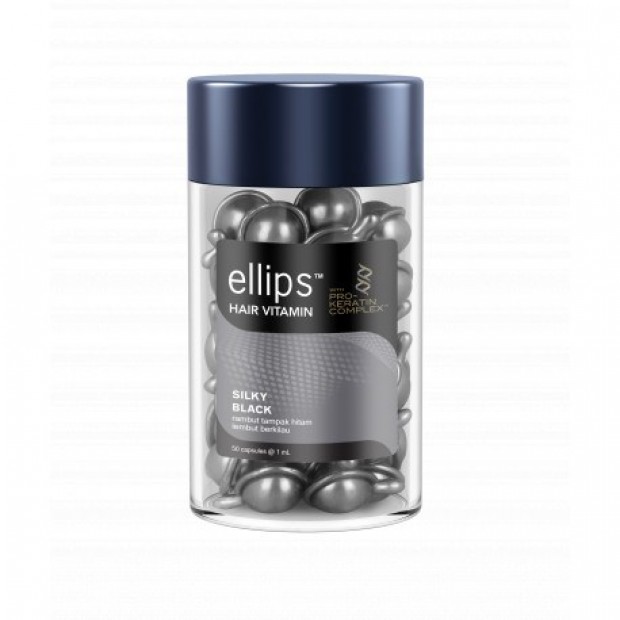 Термозащитни заздравяващи витамини за черна коса с кератин Ellips Silky Black 50 бр.